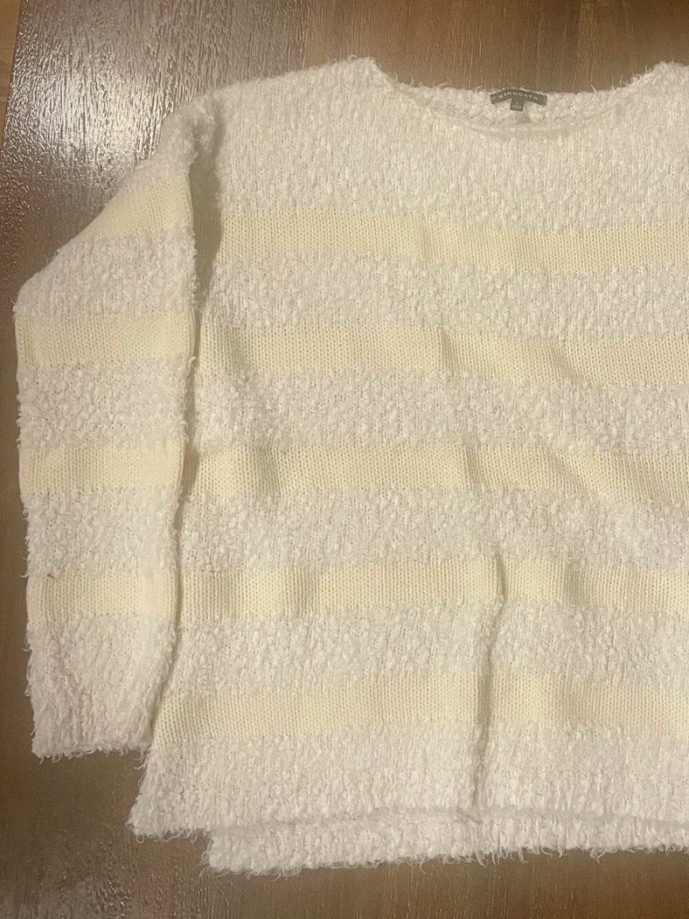 Staccato cream & white striped lightweight beachy sweater. Large.